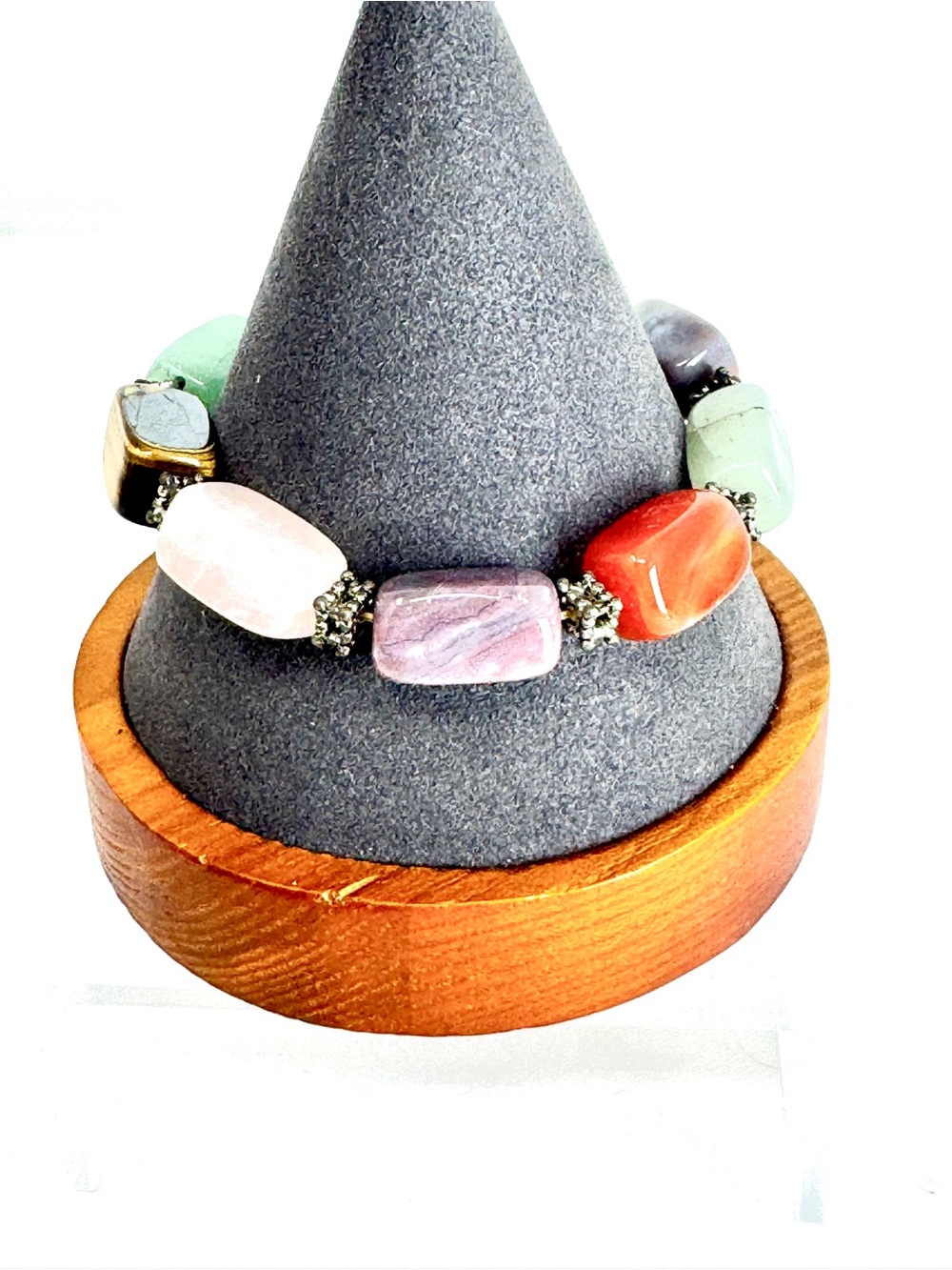 Vintage Multi-Gemstone Barrel Bead Stretch Bracelet - Boho Chakra - EUC